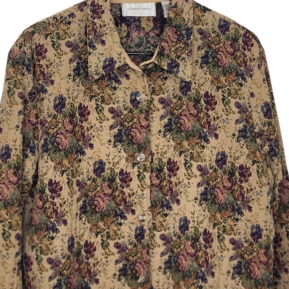Vintage Lemon Grass Rose Bouquet Tapestry Button Up Jacket Size Large - Picture 3 of 11